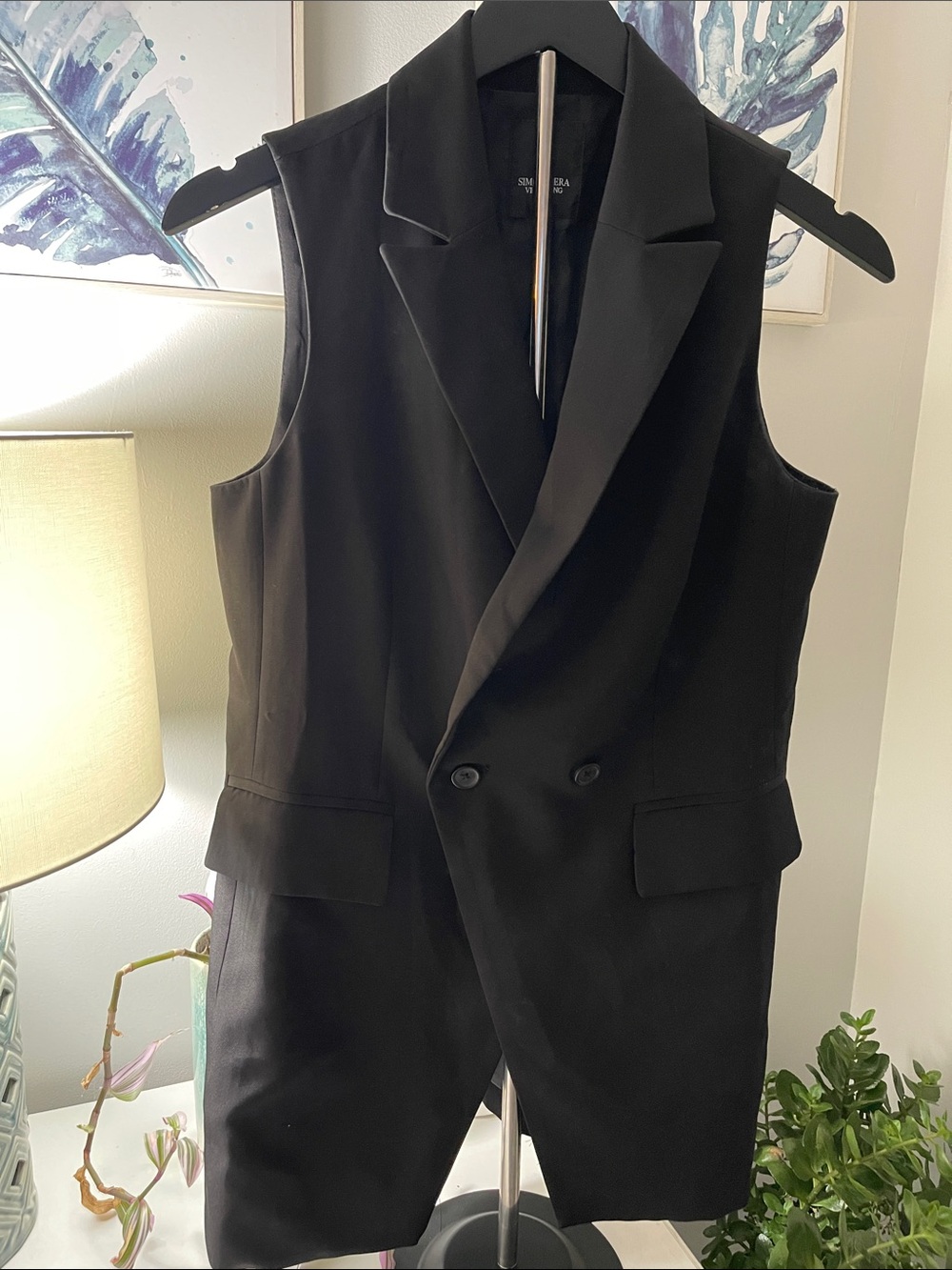 Simply Vera Vera Wang Black Sleeveless Double-Breasted Blazer Vest